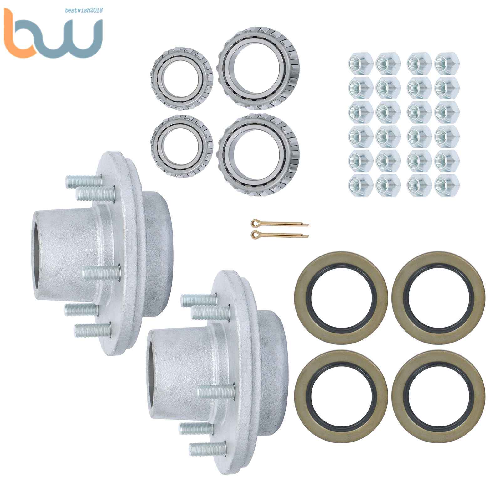 2PK Boat Trailer Galvanized Hubs 6 Lug 6 on 5.5″ 15123×25580 Bearings For 6000Lb