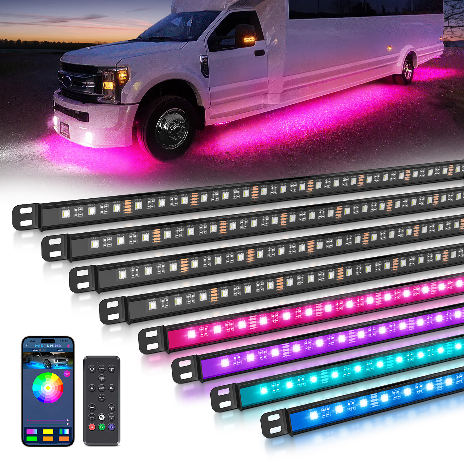 8Pcs RGBW LED Light Bar Tube Exterior Underglow Underbody Neon Light for RV