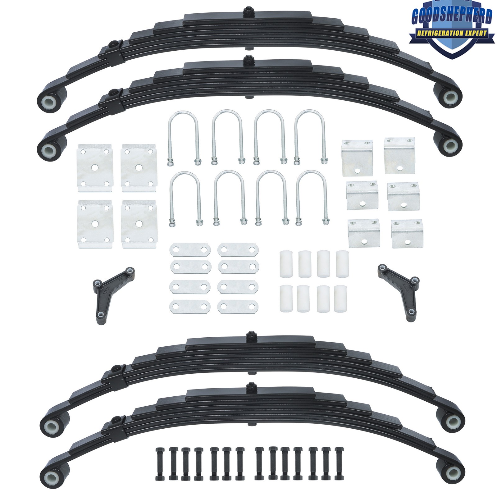 For 7000lbs Tandem Trailer Axle Suspension Kit 6 Leaf Springs/U-bolt/Hanger Kit