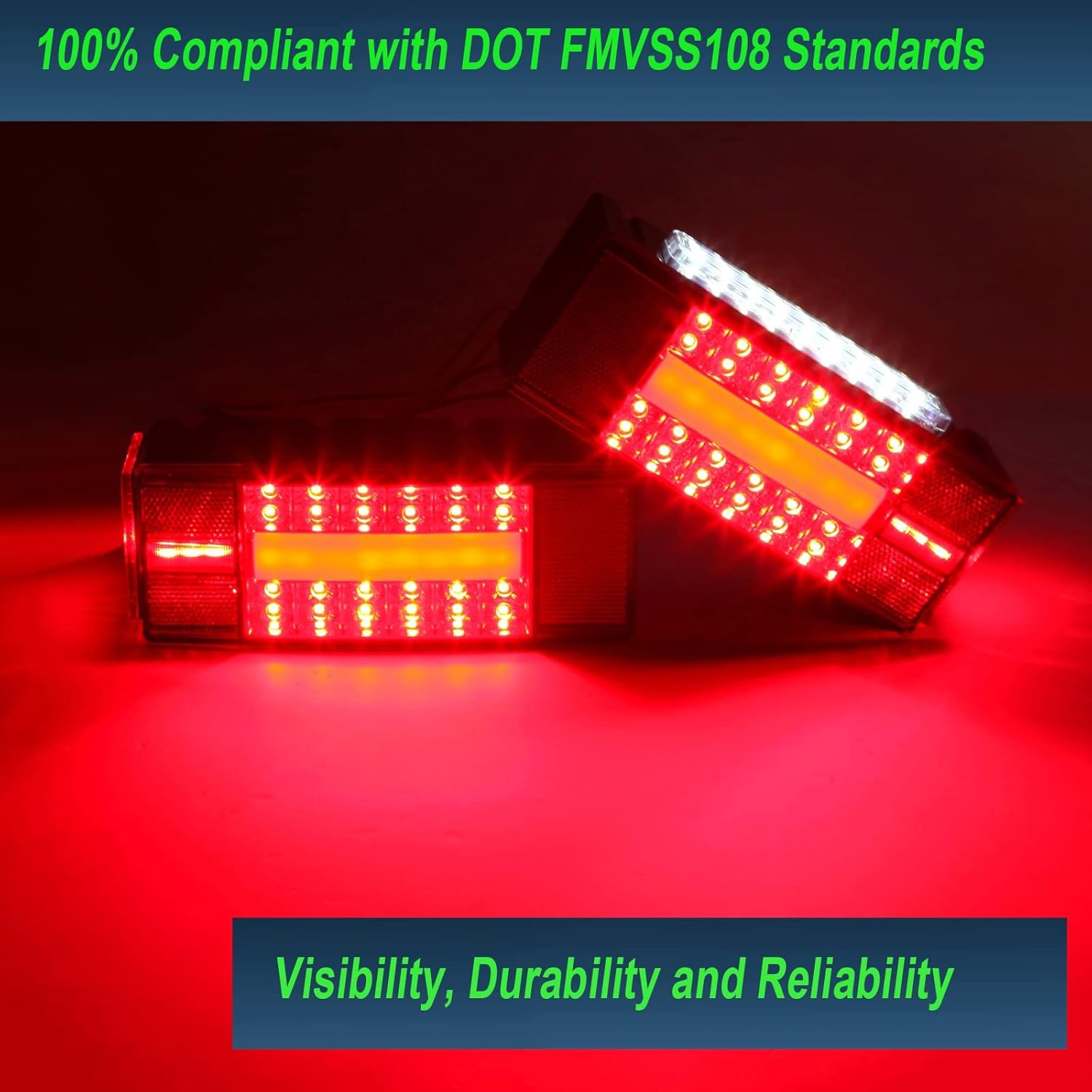 Boat Trailer Lights Low Profile Rectangular LED Kit Red Sealed IP68 Waterproof