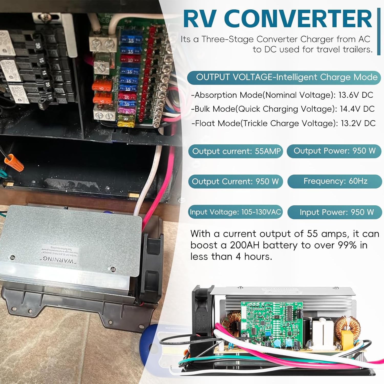For WFCO WF-8955-MBA Converter Power Converter Assembly 55Amp 105-130VAC 950W