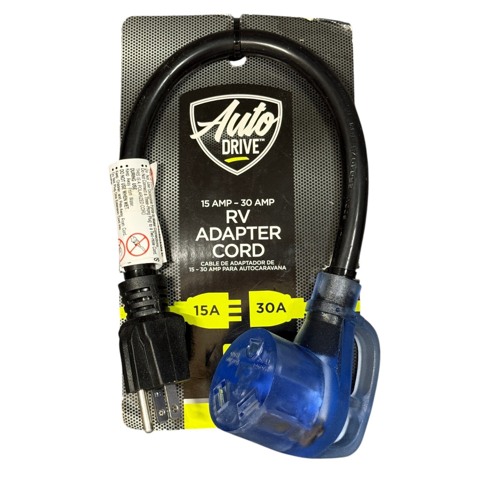 Auto Drive RV Adapter Cord – 15 Amp Male 30 Amp Female – Power Indicator Light