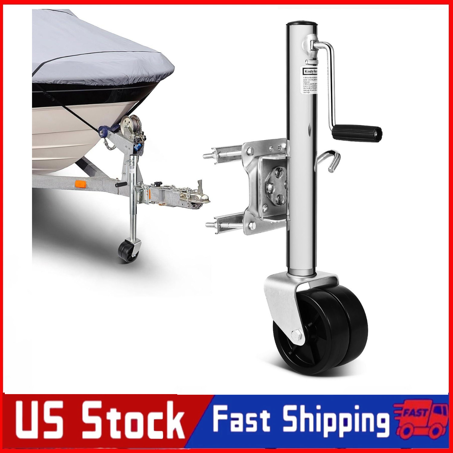 Heavy-Duty Dual Wheels Trailer Jack 1500 lbs for Boat RV Trailer Camper Utility
