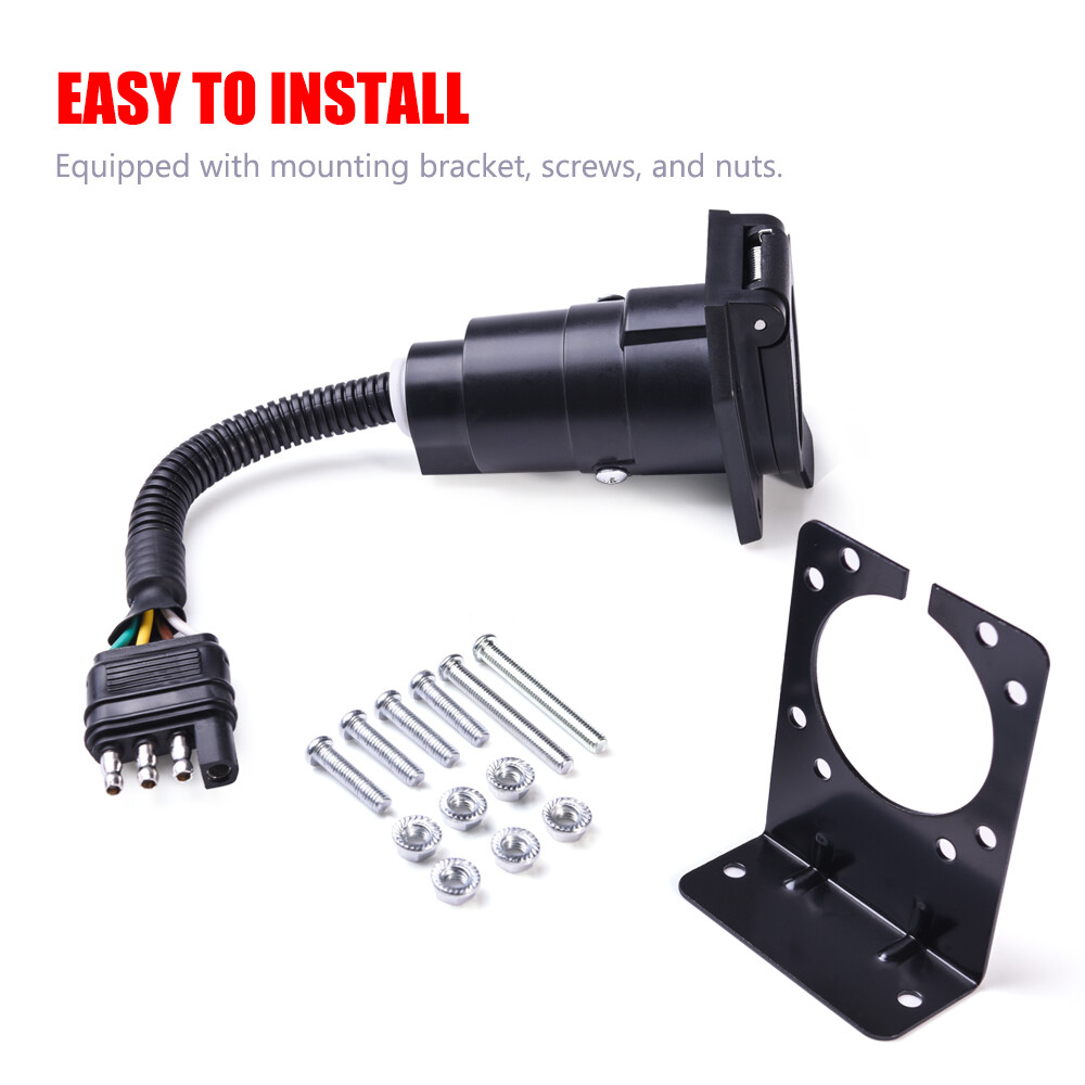 MICTUNING Flat 4 Way to 7 Pin Round Blade Trailer Adapter Wiring Plug Connector