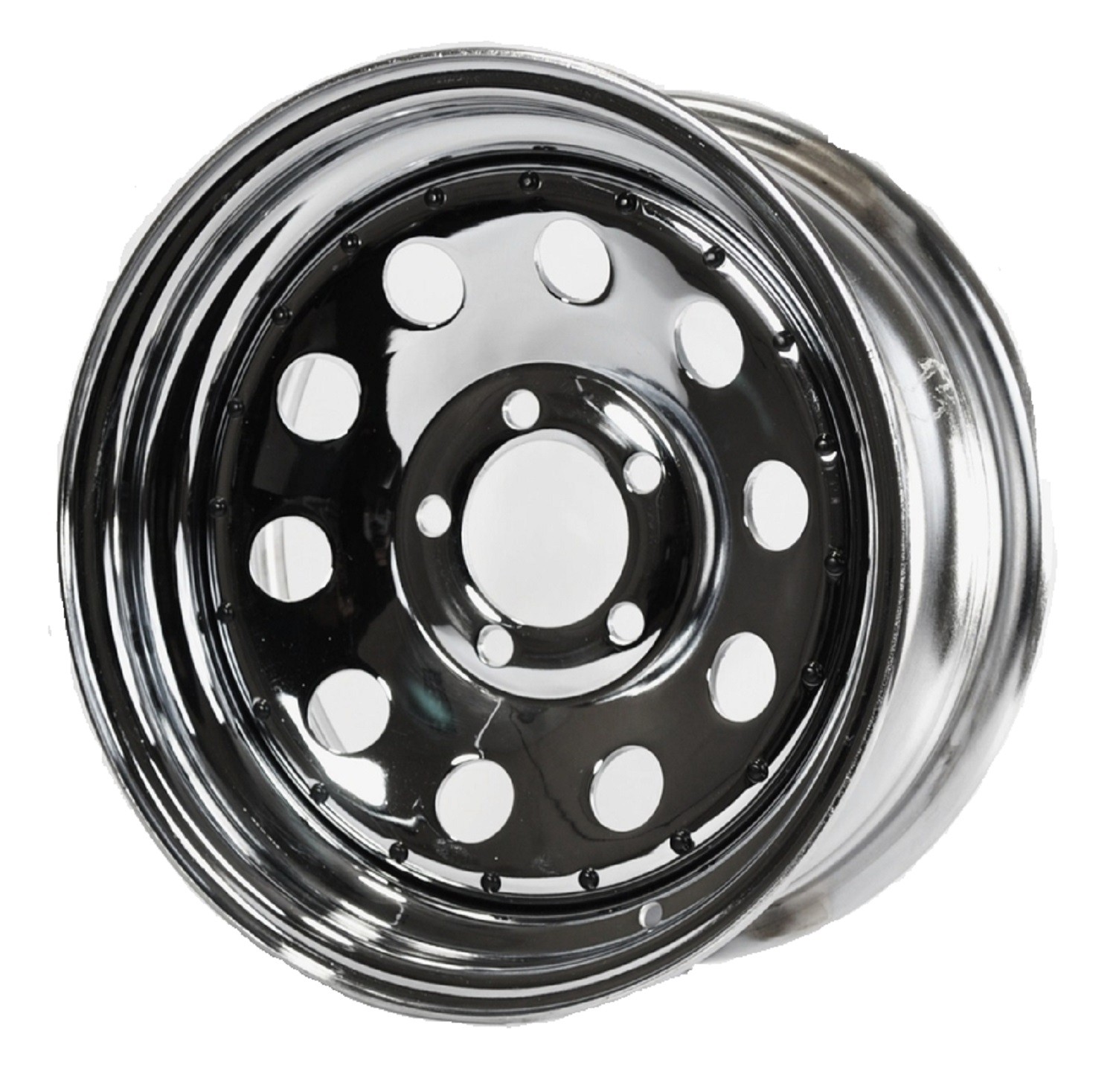 Trailer Wheel 13 Inch 13X4.5 5 Lug 4.5 Center Chrome Modular Rim w/Rivets