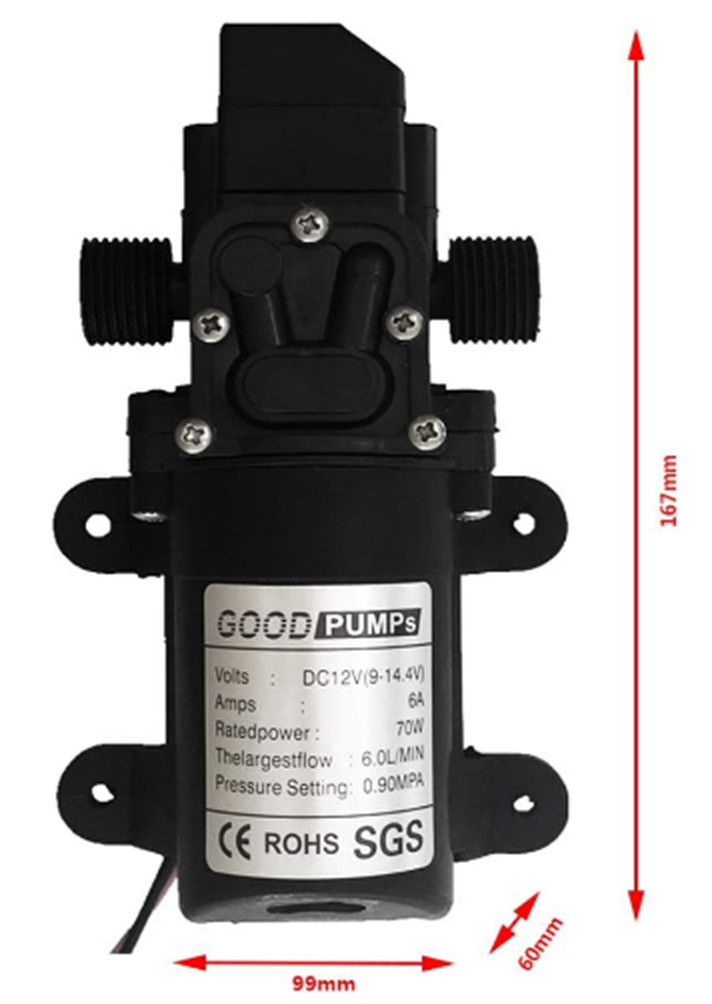 Water Pressure Diaphragm Pump 12V .9MPA 6L/MIN for Caravan RV Camper Marine Boat
