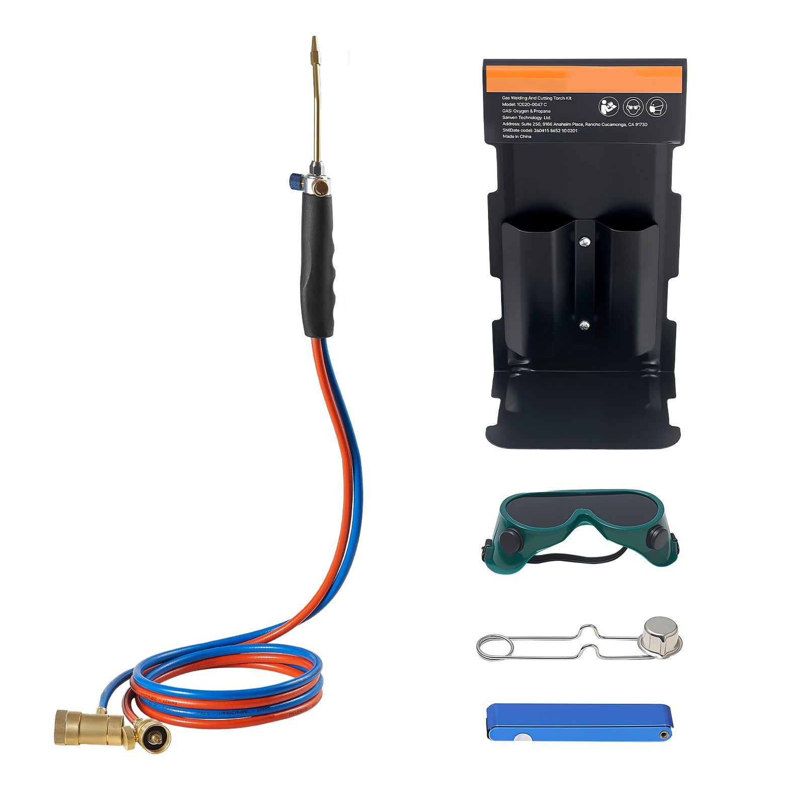 Oxy-Propane Torch Kit Dual Gauges Brass Tip with Hose & Cylinder Rack
