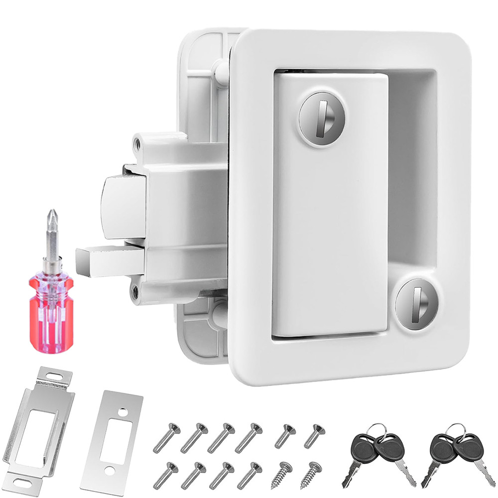RV Paddle Entry Door Lock Latch Handle Knob Deadbolt Camper Trailer w/Unique Key