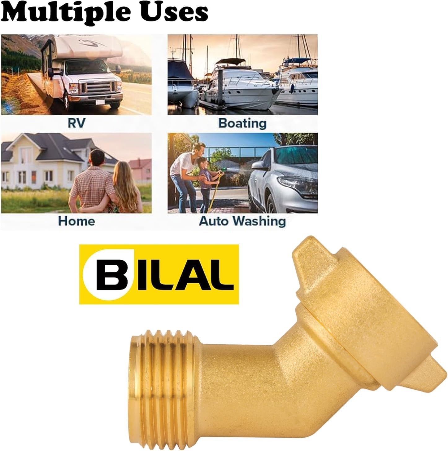 45-Degree Hose Elbow for RV Solid Brass Construction RV Water Hoses Connector RV
