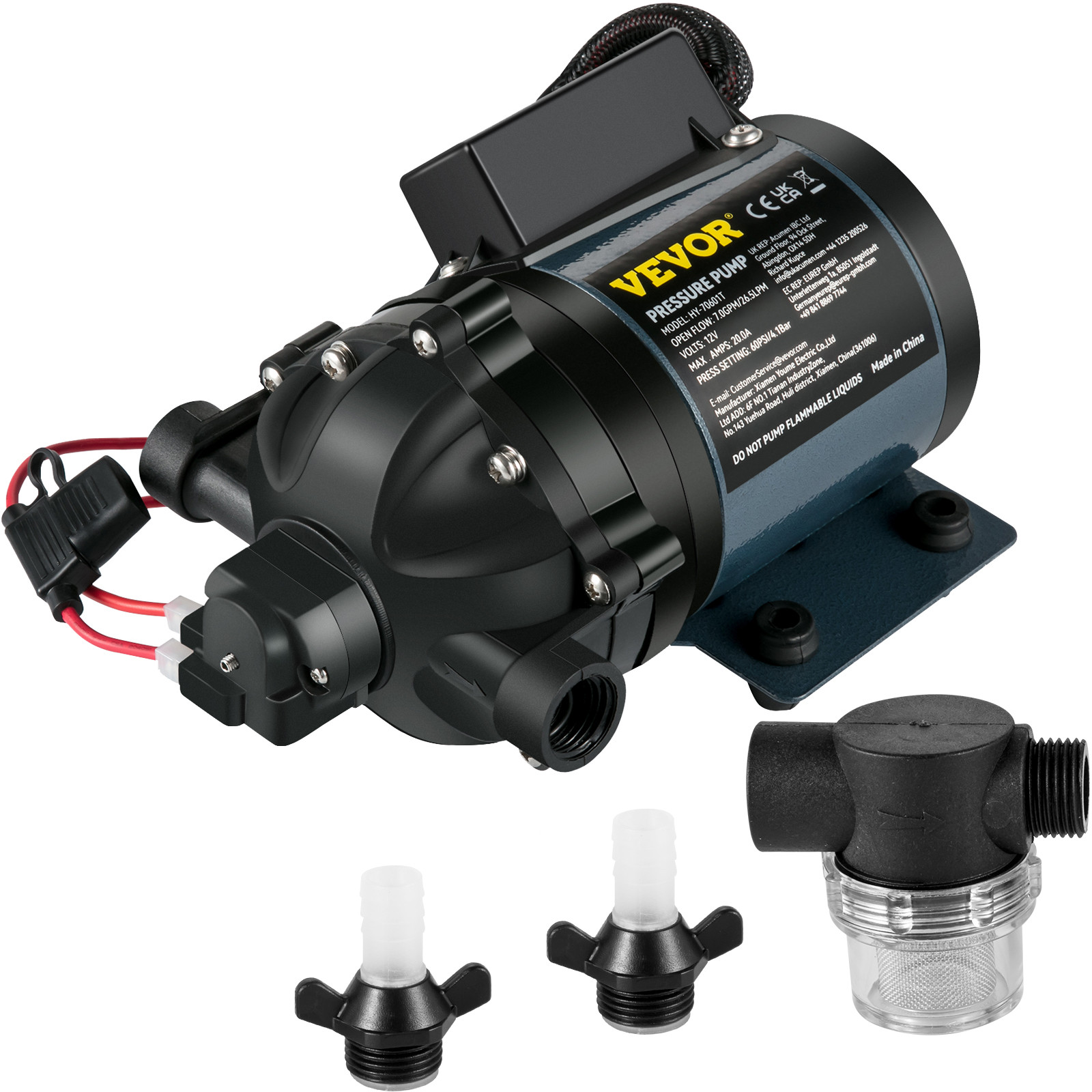 VEVOR Washdown Deck Pump Kit Water Pump 12V 7 GPM 60 PSI 10 FT Self Priming Head