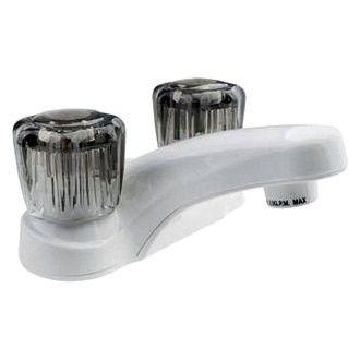 Dura Plastic White Low-Arc Lavatory Faucet w Smoked Knobs Handles