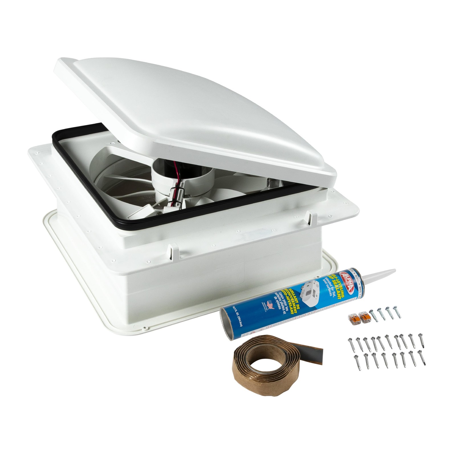 10-Blade, 14″ RV Rooftop Vent Exhaust Fan with Lid, Four 14″, White