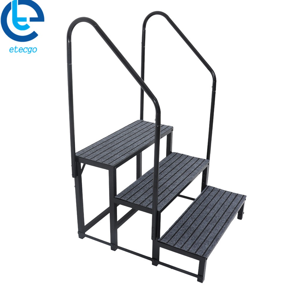 2/3/4 Steps RV Steps with 2 Handrails W/Step Mat 660 lbs Load Capacity