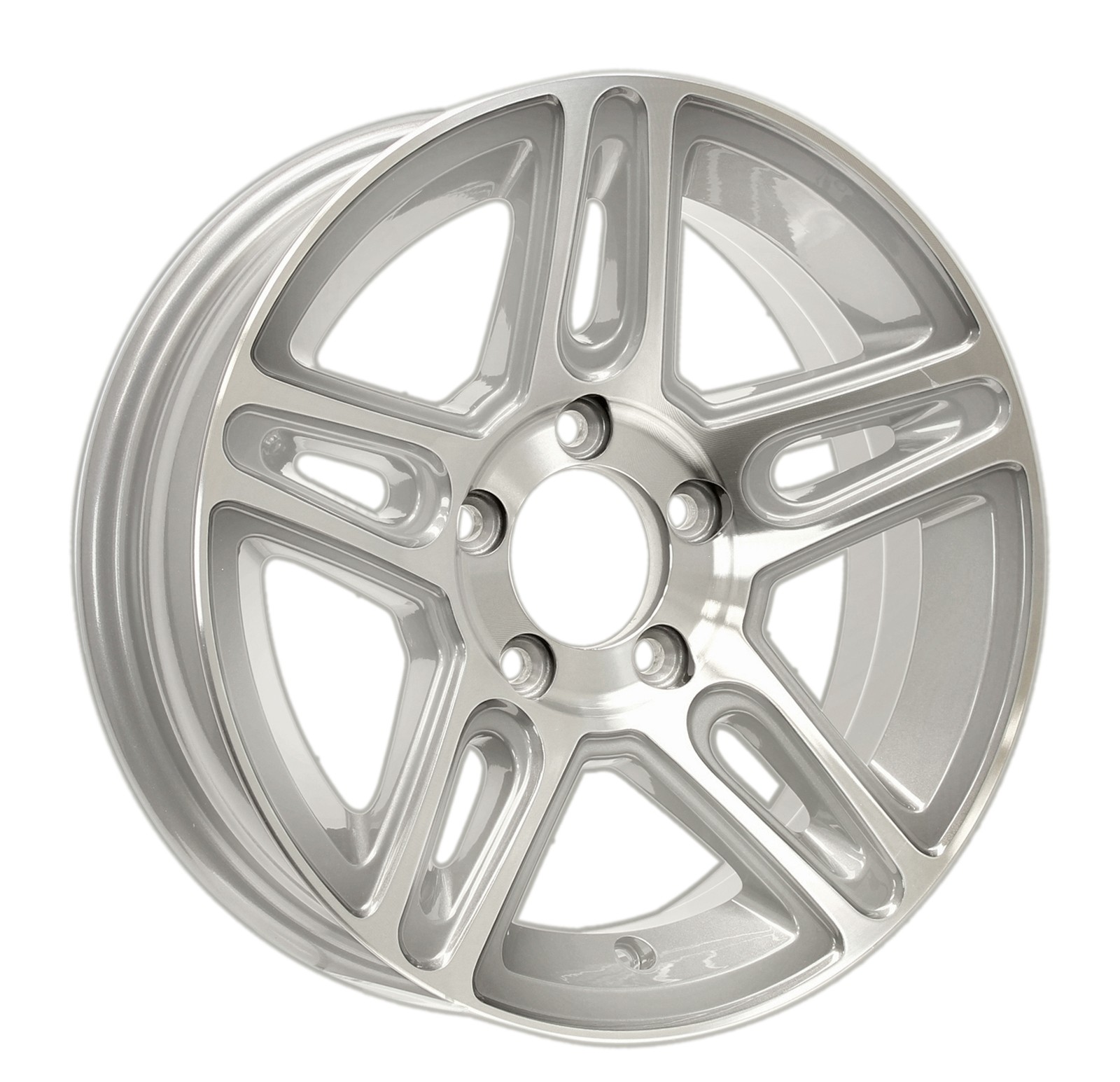 Aluminum Trailer Wheel 15X5 15 Inch Rim Silver Machined 5 Lug 4.5 Inch Center