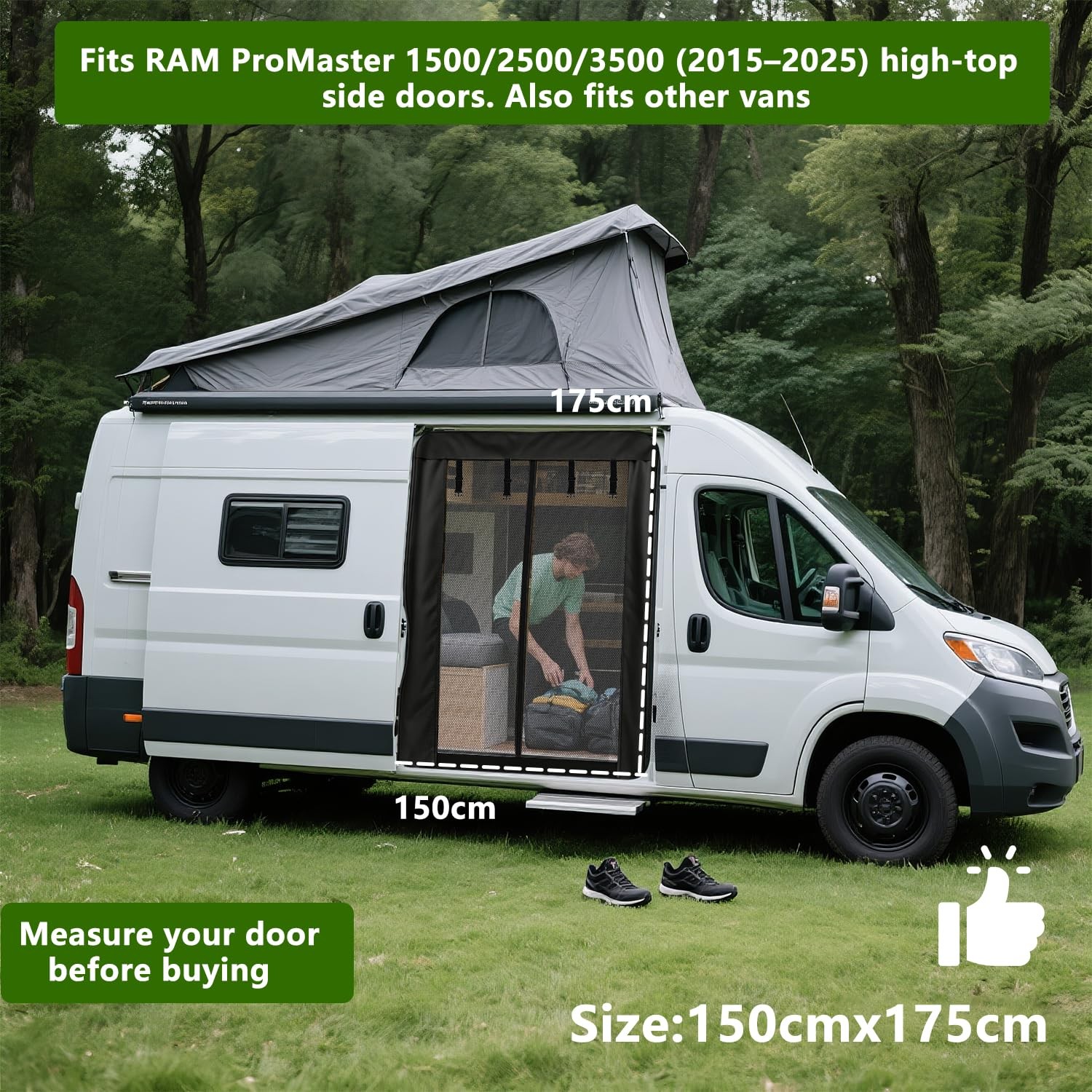 Van Bug Screen 69″x59″ for Sprinter/Transit/ProMaster, Roll-Up with Zipper