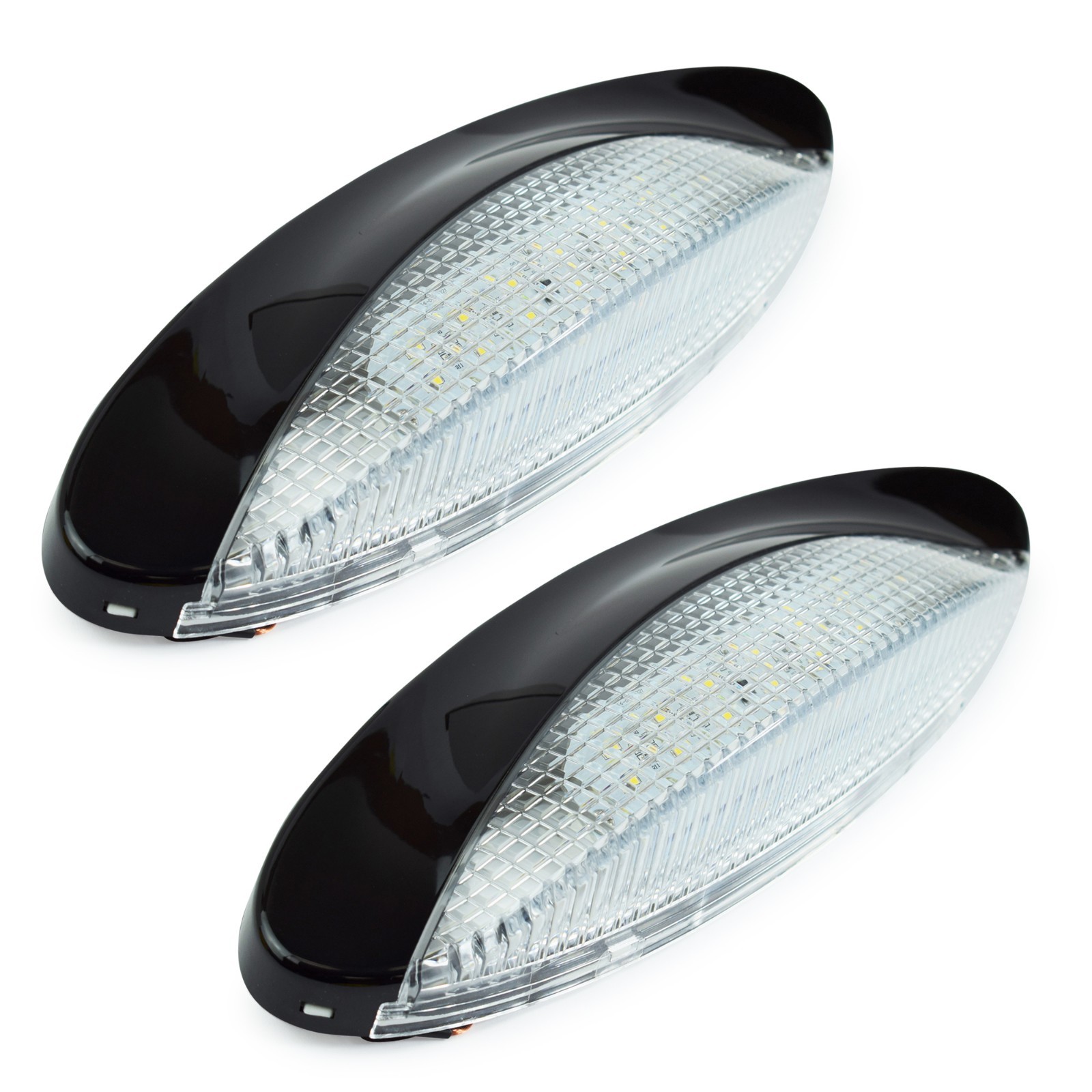 2 RV CAMPER TRAILER 12 VOLT 18 LED Porch Light oval Clear WITH Black exterior