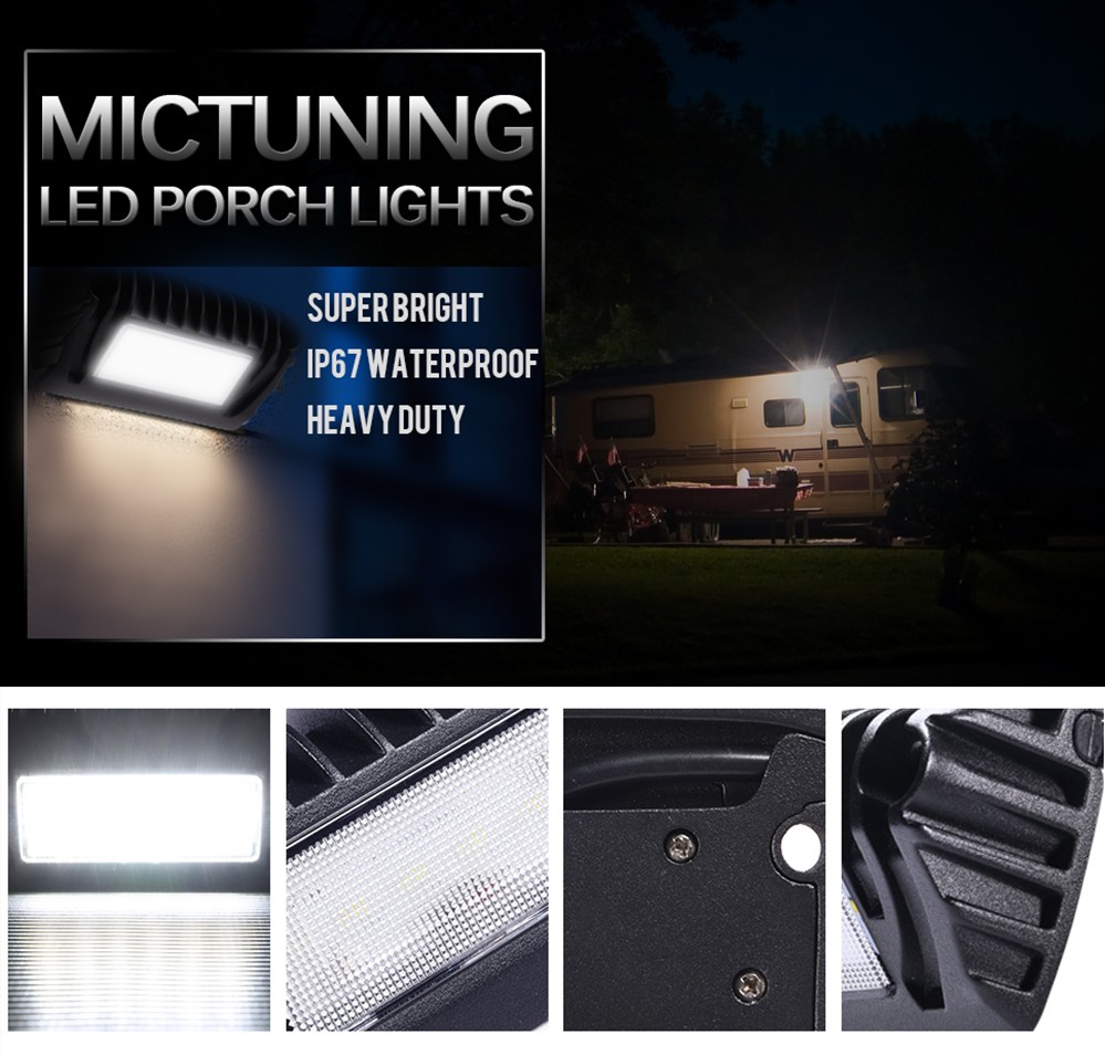2X RV Lights Exterior,12V RV Porch Light Aluminum Low Current Led Scene Lighting