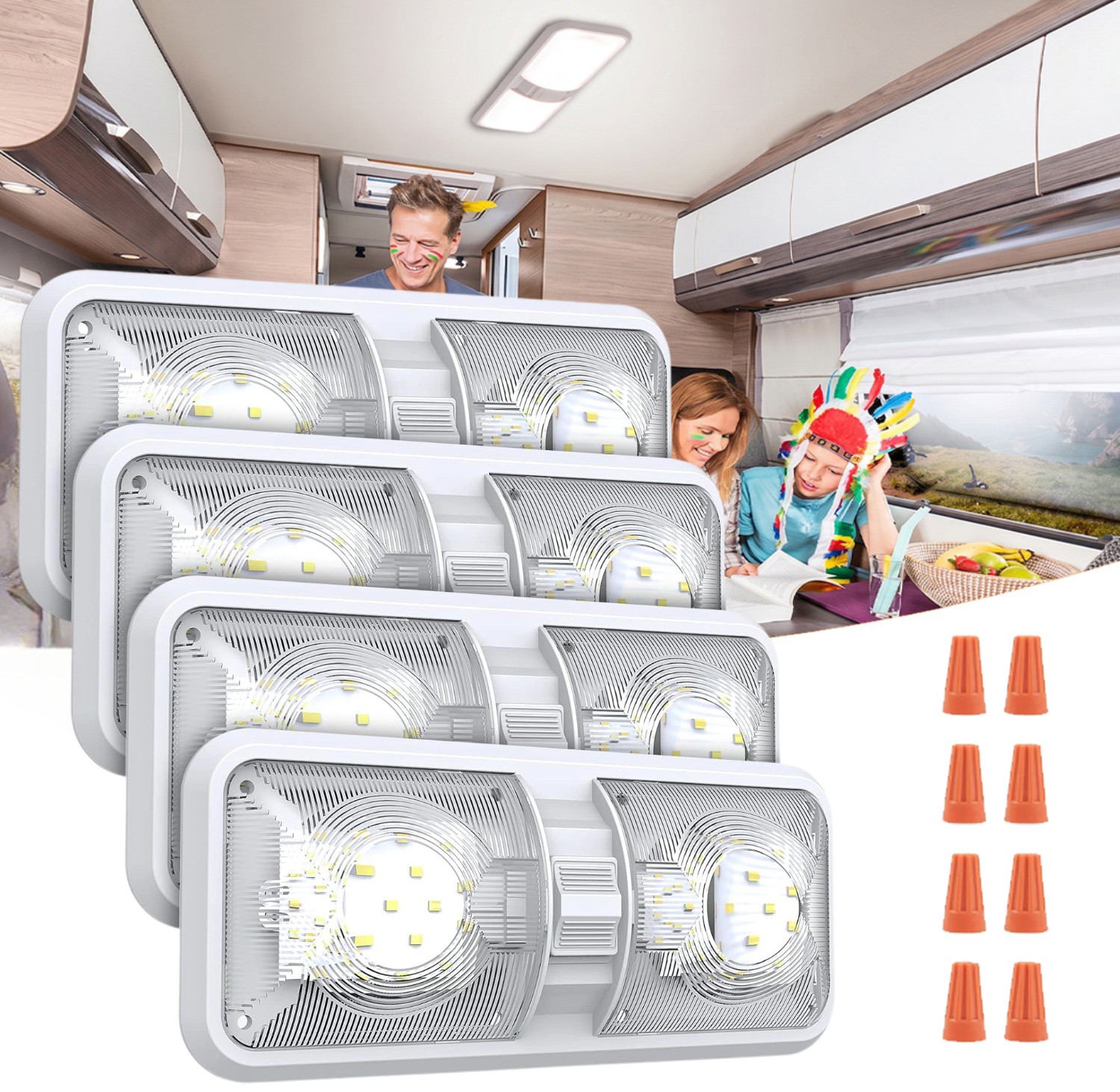 4PCS LED RV Ceiling Dome Light 12V Interior Light for Trailer Camper Truck Boat