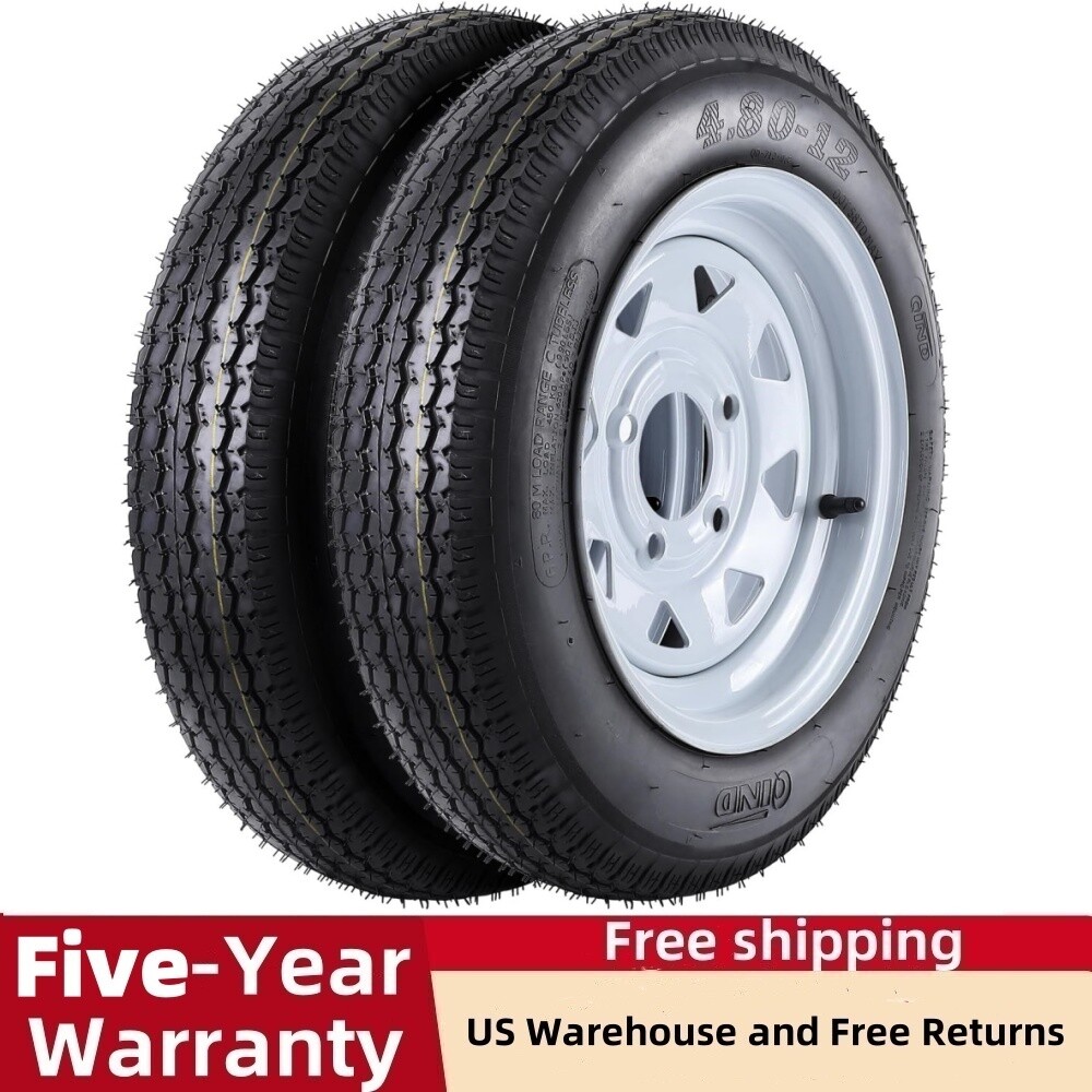 Set of 2 Trailer Tires with 12” Rims 4 Lug 6PR 4.80-12 4.80×12 480-12 4.80-1