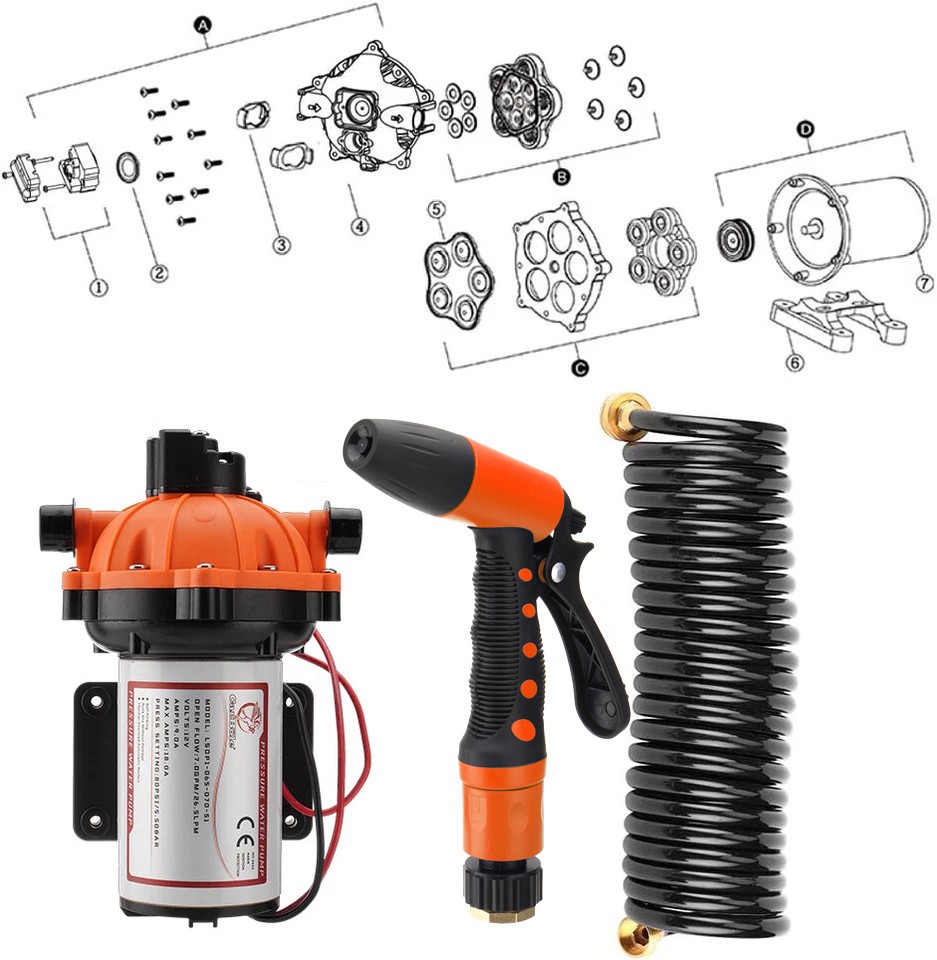 12V RV Water Pump 26.5L/MIN 80PSI Self-Priming Diaphragm Wash-Down Deck Caravan