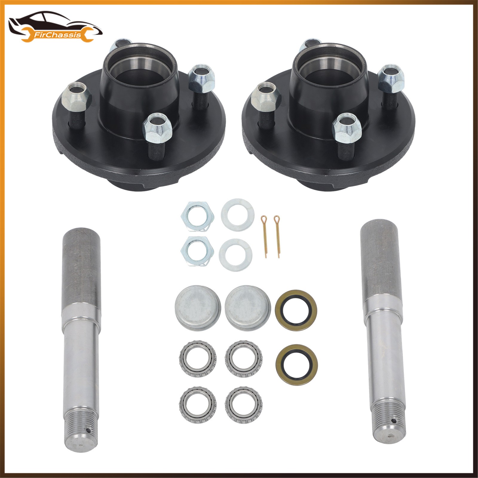 4 on 4′ Trailer Hub Kit and Round BT16 Spindle W/ Trailer Bearing Kit