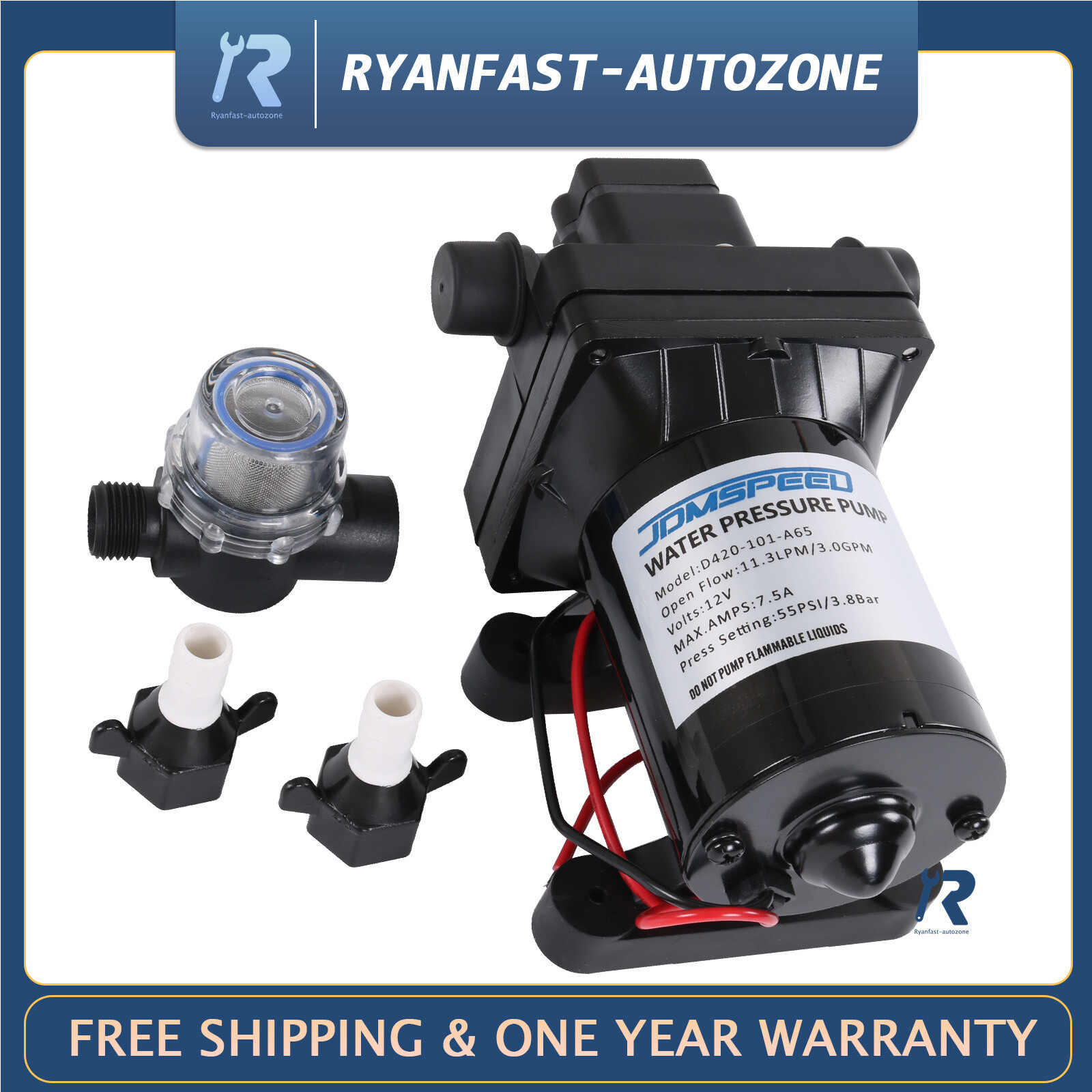 3.0 Gpm Revolution Pump 12 Volt DC with Strainer 4008-101-A65 fit for Camper