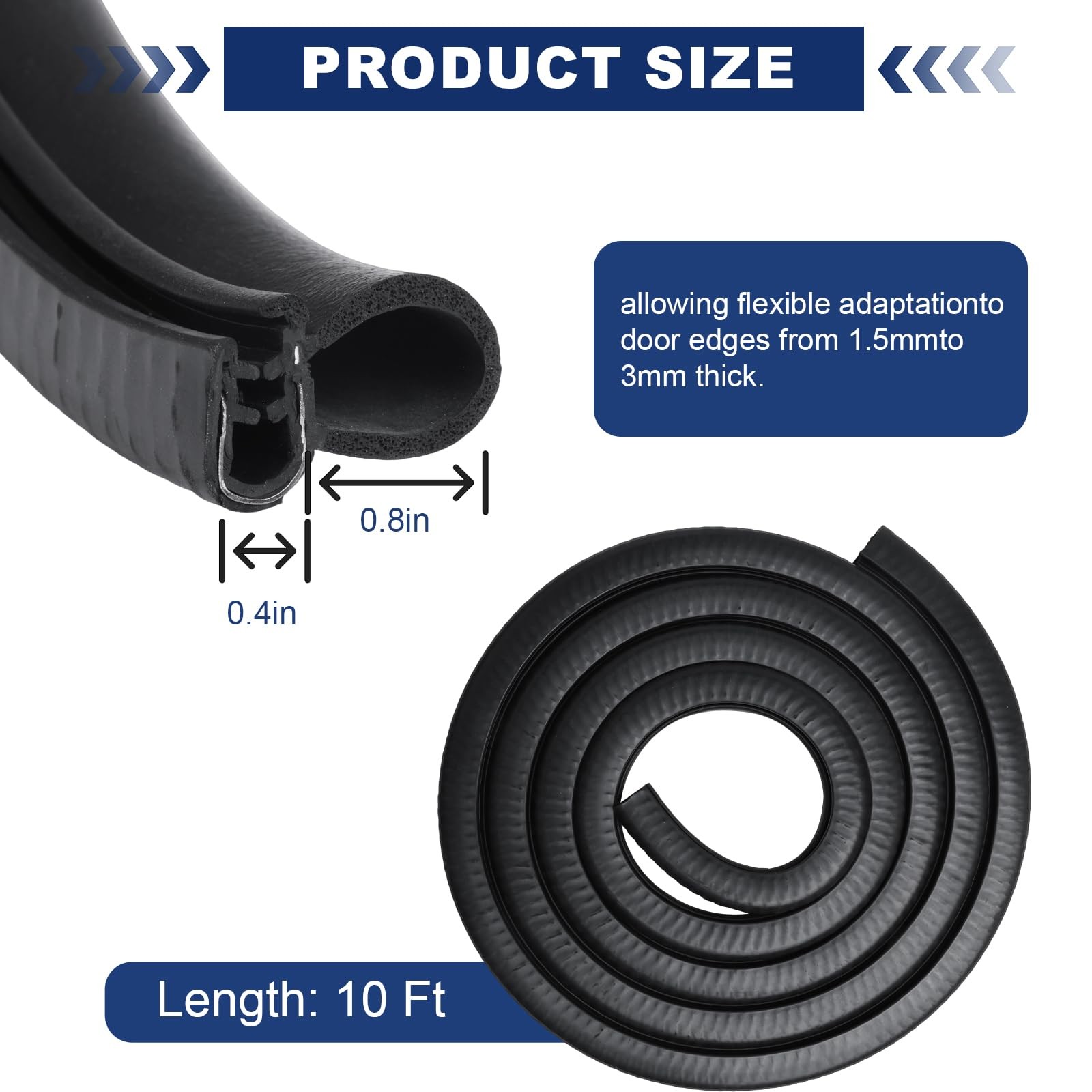 Storystore Automotive Door Weather Stripping 10Ft Car 10 Feet, Black