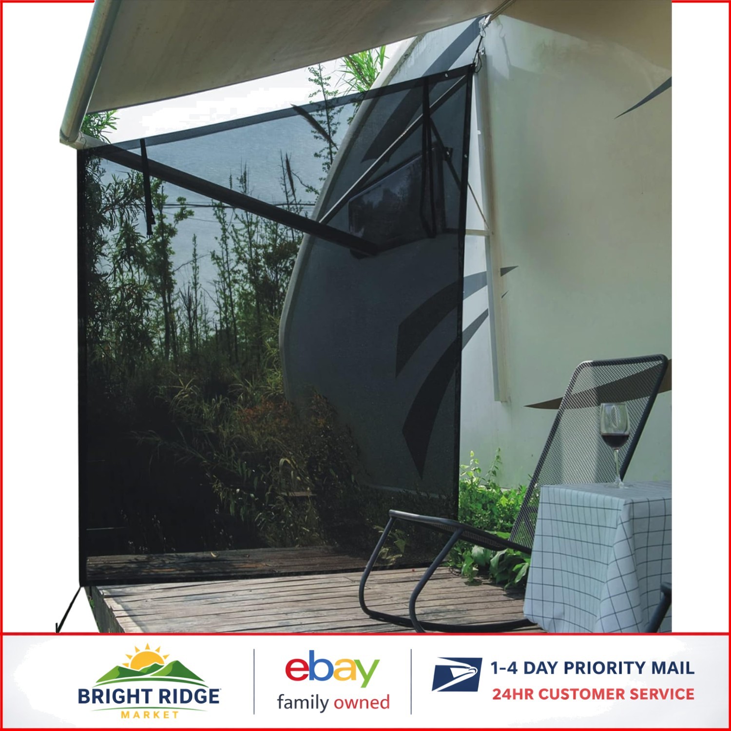 Durable Polyester RV Awning Side Shade Screen with Complete Installation Kit