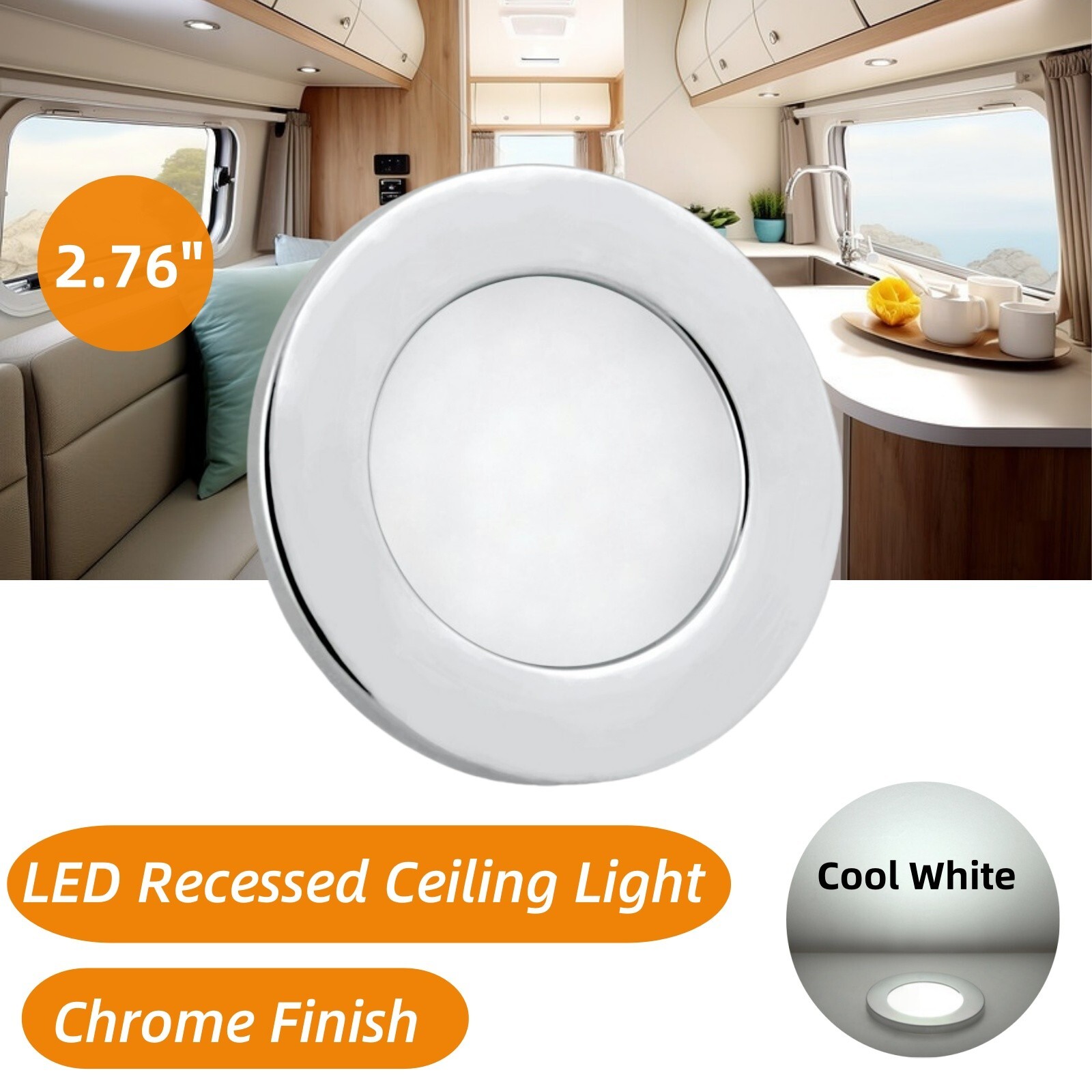 12V 2W 2.76″LED Recessed Ceiling Down light RV Trailer Under Cabinet Lamp Cool W