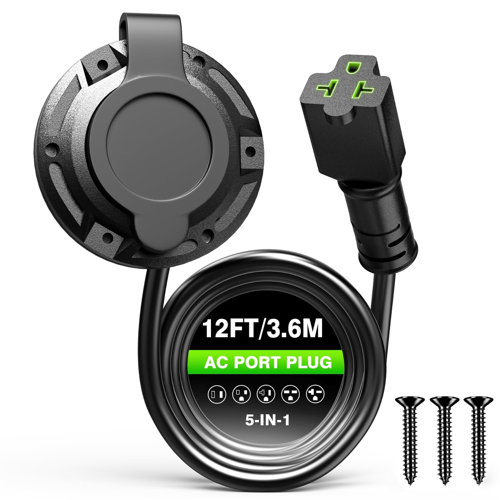 20A 125V Heavy-Duty RV Shore Power Inlet Plug, 12FT Cord, Waterproof T-Blade Ada