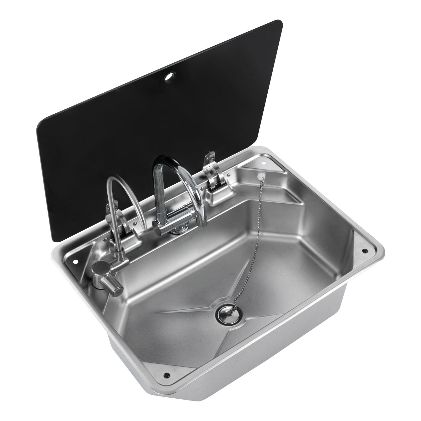 RV Sink Kitchen Sink with Hot&Cold Faucet and Tempered Glass Lid Stainless Steel