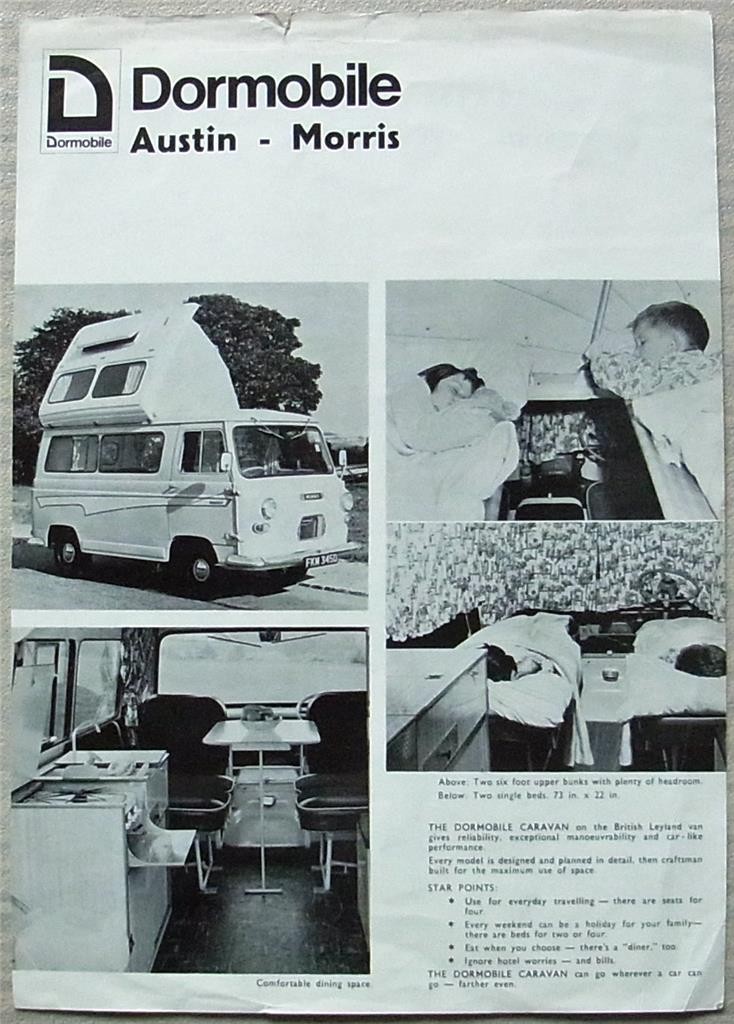 AUSTIN MORRIS DORMOBILE CARAVAN Sales Leaflet c1966 #47530/KG/107.2,500