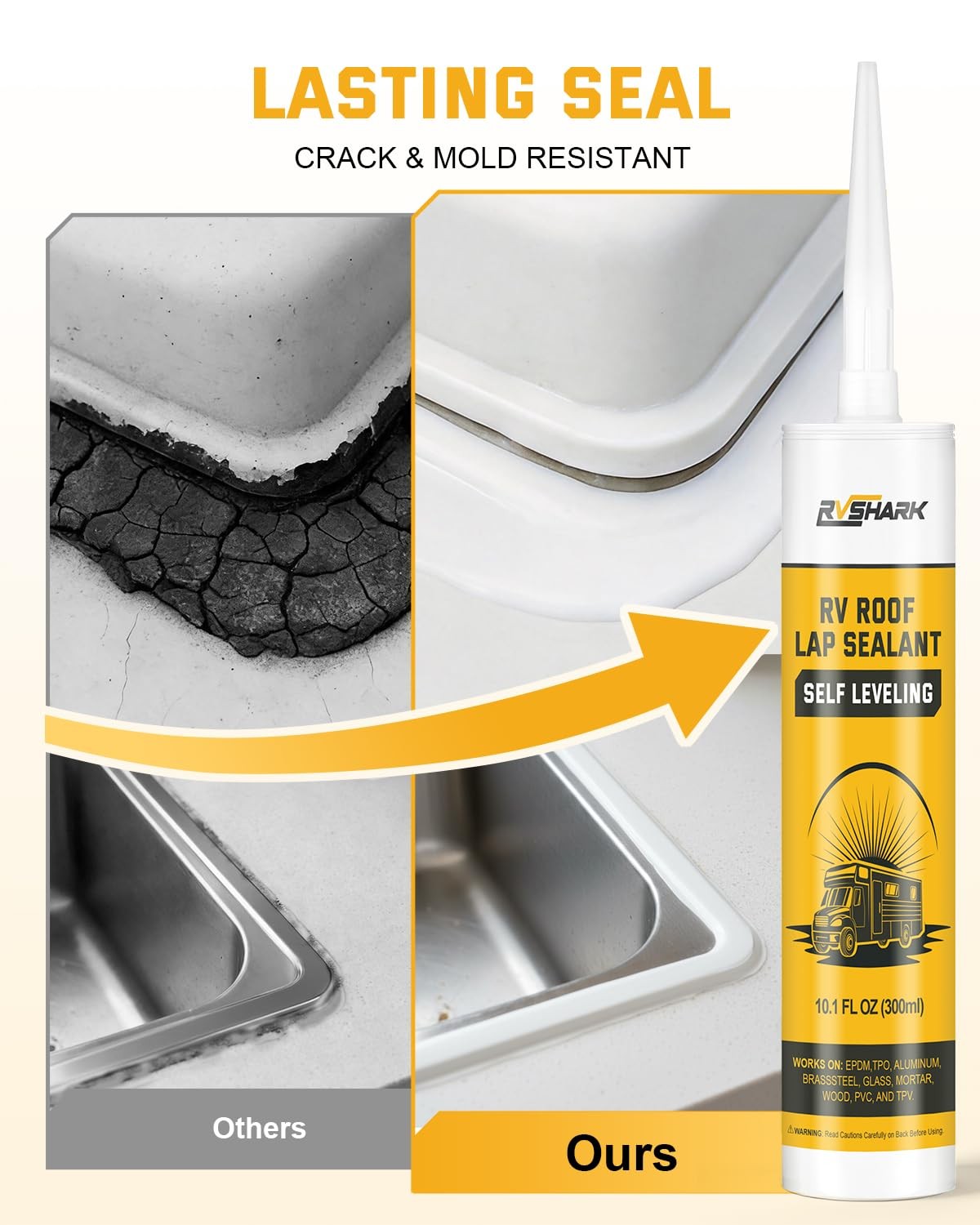 RVSHARK RV Roof Sealant, 30 Seconds Self Leveling Lap Sealant – 10.1 FL oz