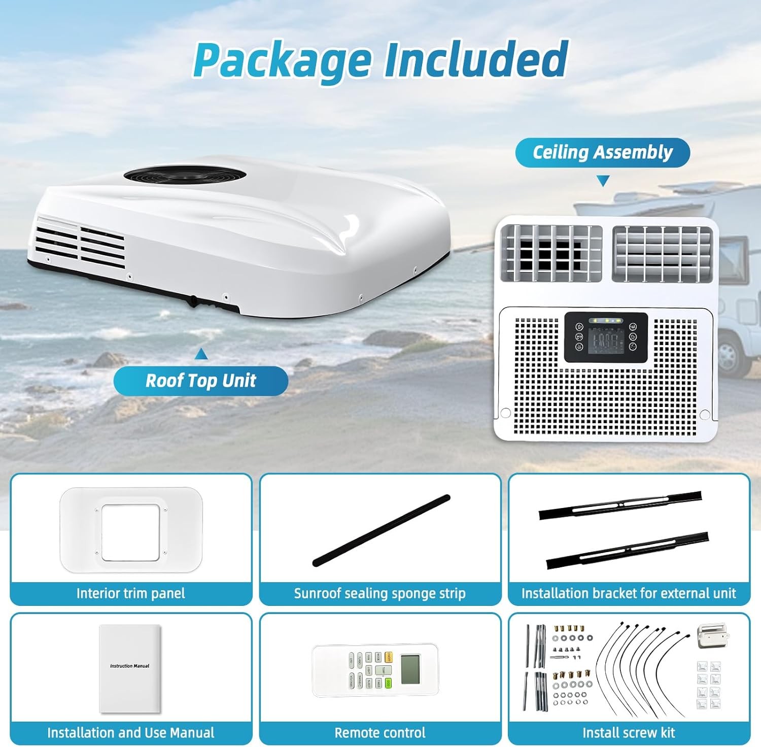 12V 10000BTU Heat Pump Roof Air Conditioner Truck Dual-Function Heat&Cool Unit