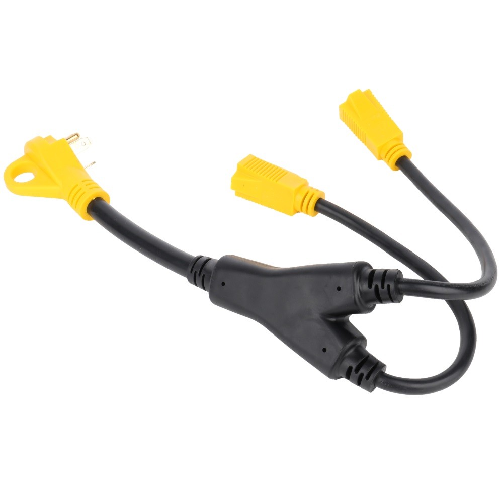 30 Amp Male to (2) 15 amp Female Receptacle RV Y split Power Cord Adapter
