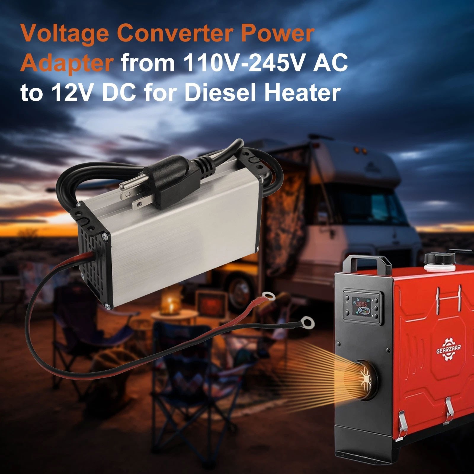 DC 12V /24V to AC 110V Adapter Air Heater Power Converter for RV, Workshops