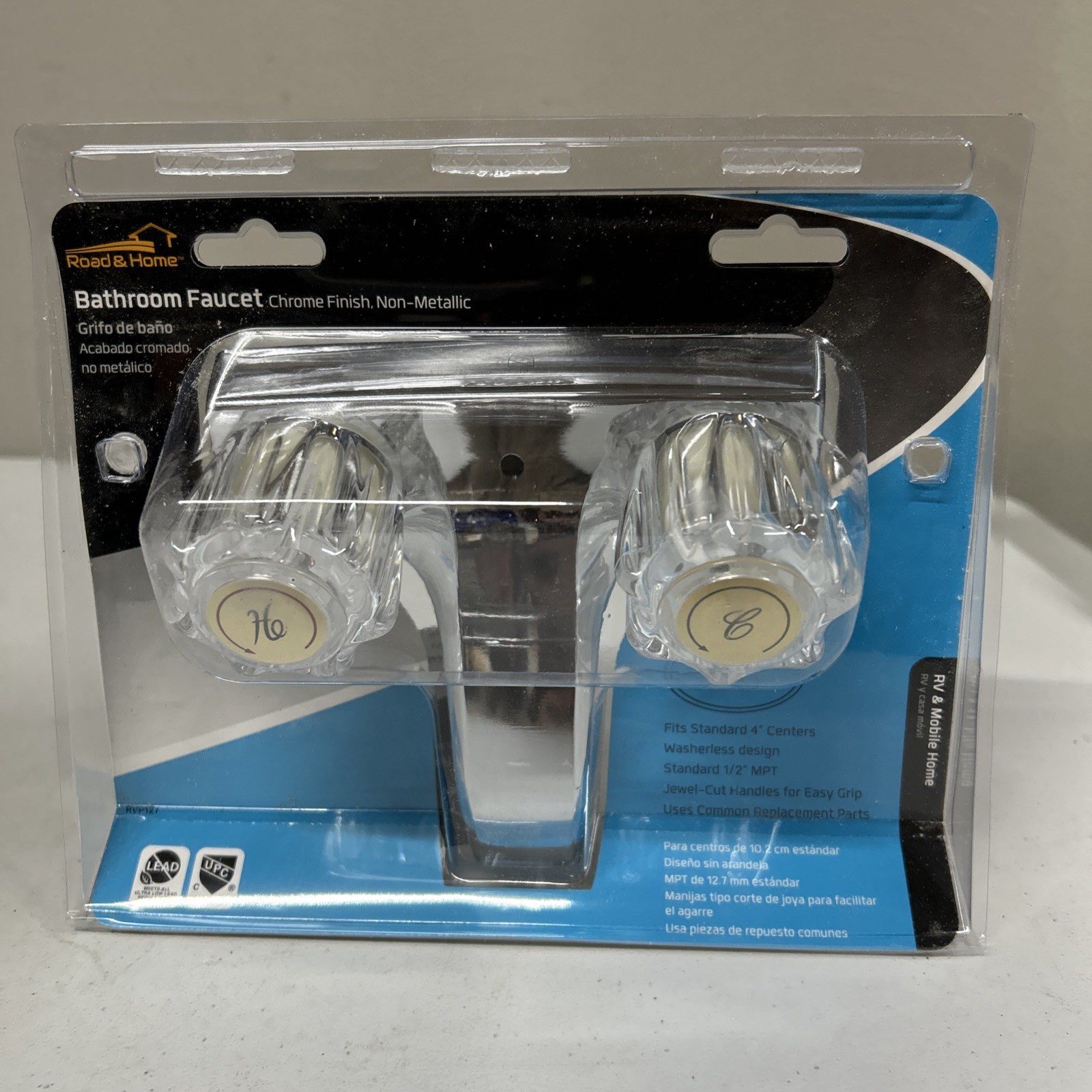 Non Metallic Acrylic Handle Faucet – Chrome 4″ Centerset for Home Bath RV Camper