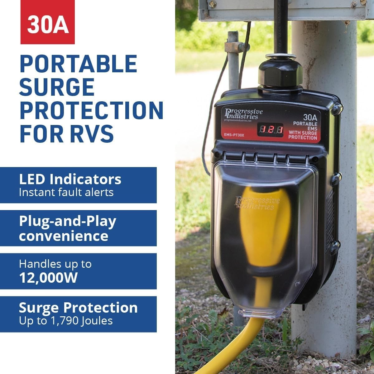 EMS-PT30X Portable RV Surge Protector, Black, 30 Amp