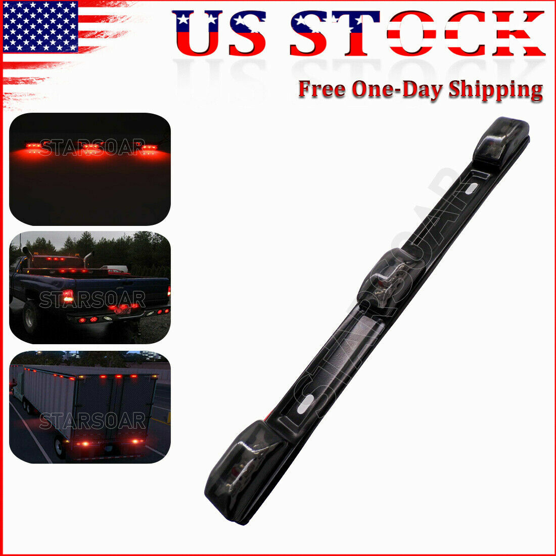 1Pcs Red LED Smoked Rear Clearance ID Marker Light Bar Truck Trailer Tail Lights