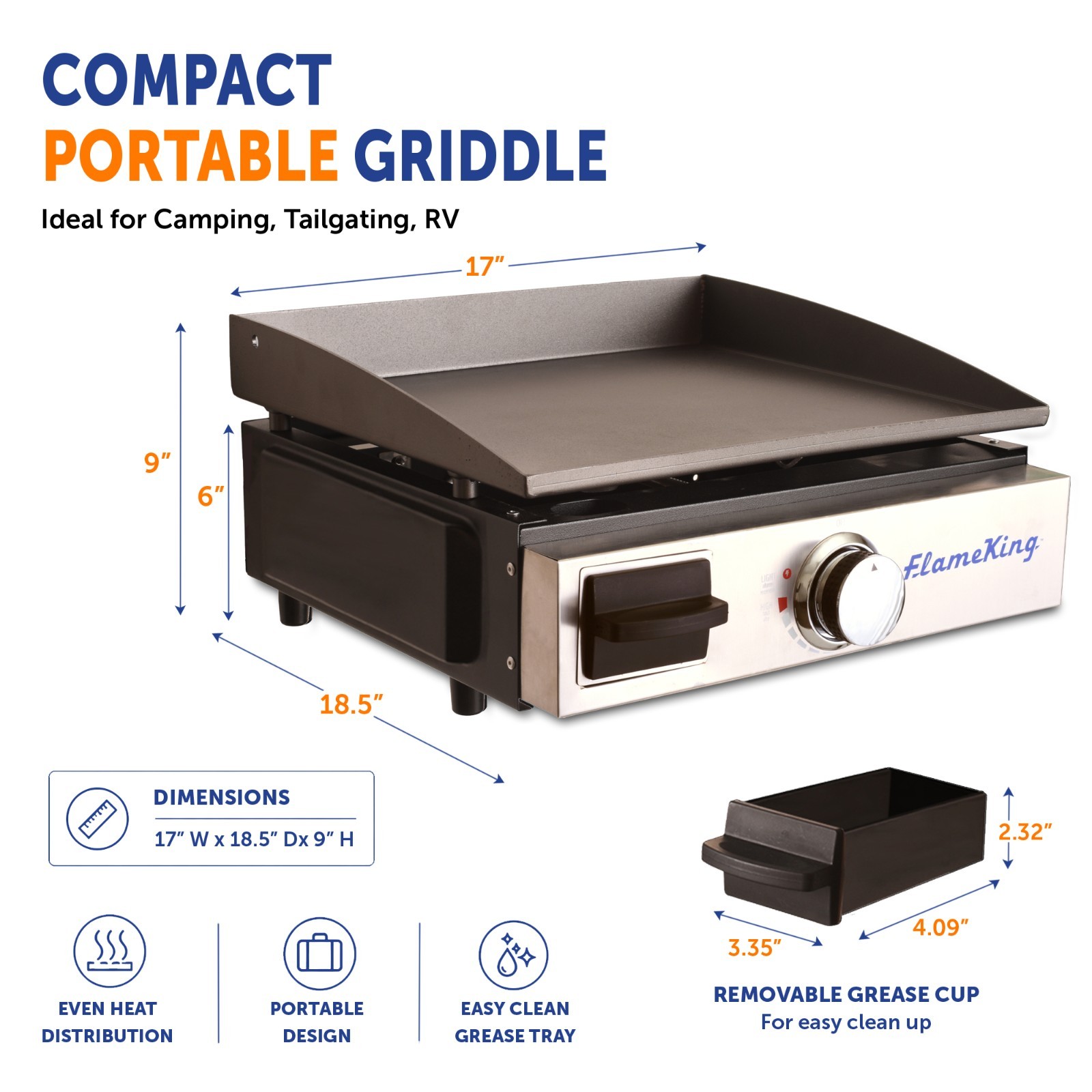 Flat Top Portable Propane Cast Iron Griddle Tabletop for Camping & Tailgating