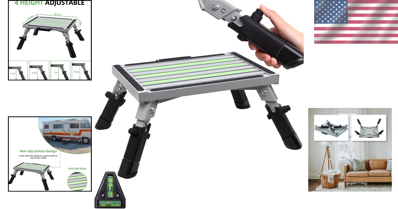 Portable Adjustable RV Step – Lightweight Non-Slip Design for Safe Access