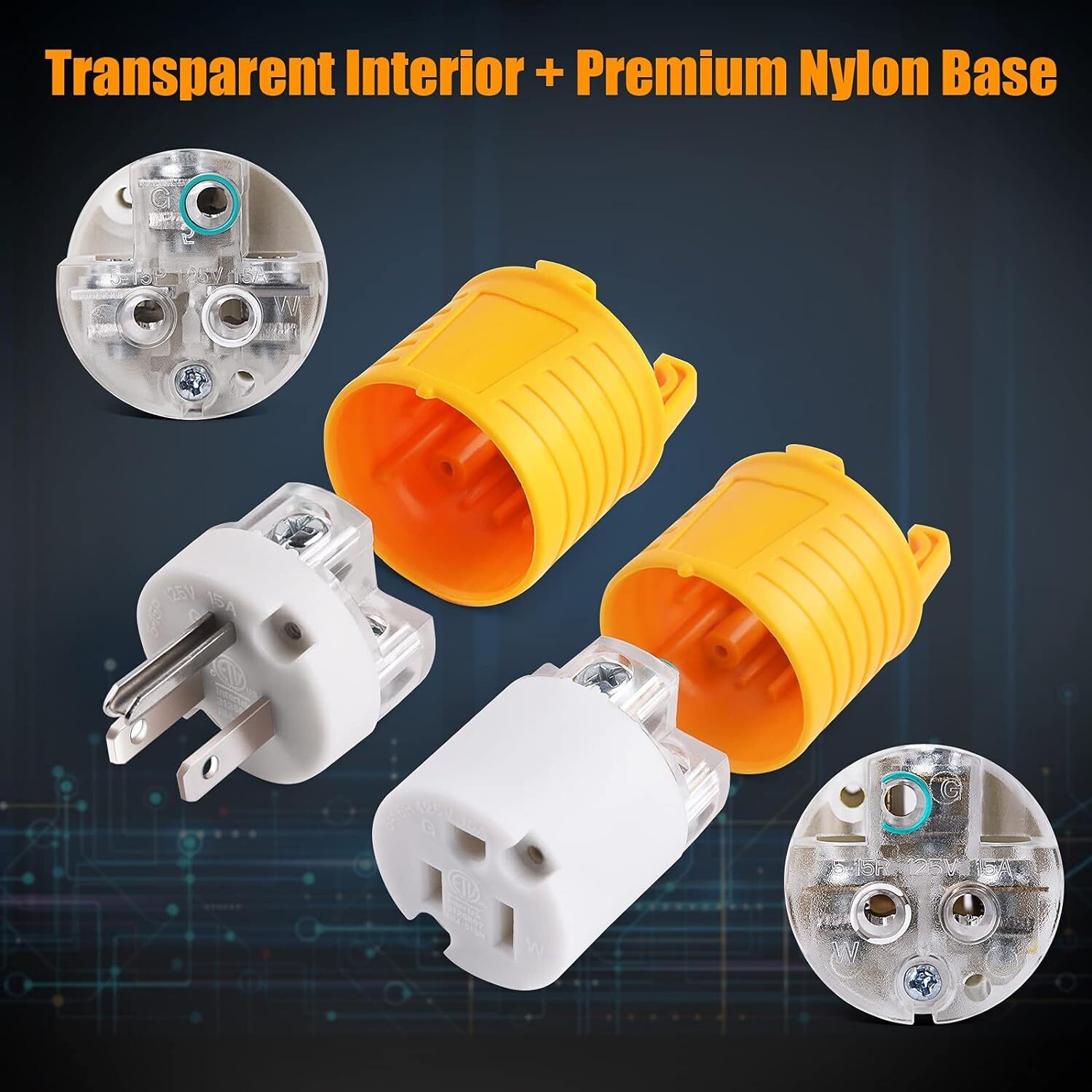 Extension Cord Ends Male Female Plug 15A 125V Replacement Plug Connector 5 Set