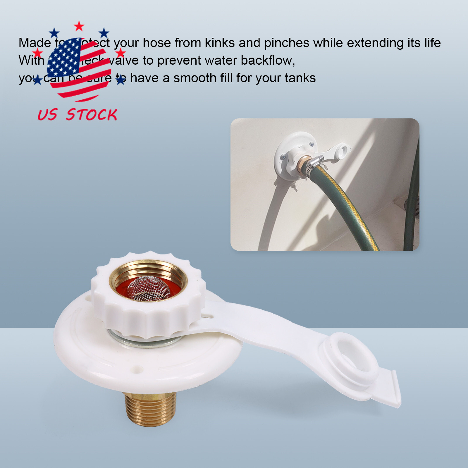 White City Water Fill inlet flange Brass w/ check valve RV Camper MPT 1/2″ Male