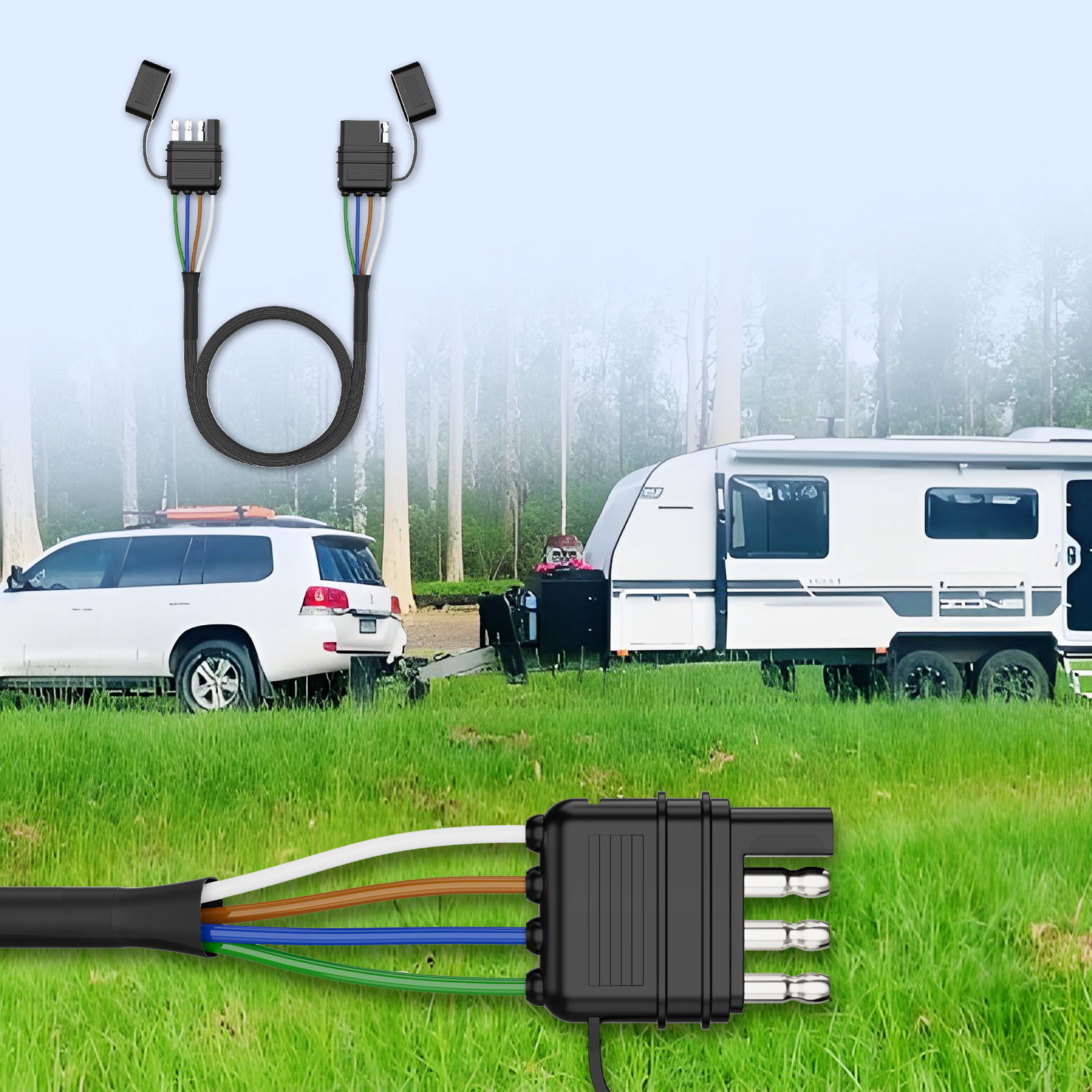 BID MICTUNING 4 Way Flat Trailer Extension Cable 16 AWG Pure Copper w/Dust Cover