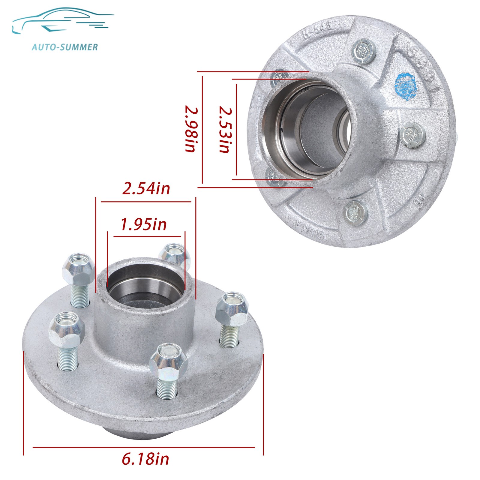 2 Sets 5 on 4.5″ Galvanized Trailer Hub Kit For 3500 lbs #84 Spindle W/ Bearings