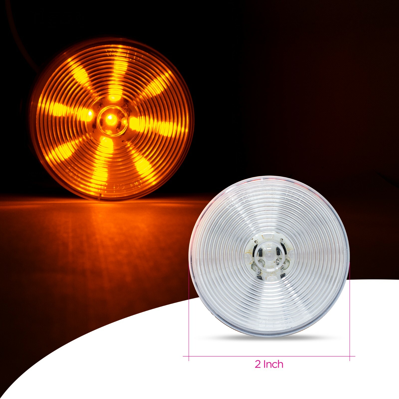 Ten 2″ Round 10 LED Amber Marker Lights With Clear Circle Pattern Lens