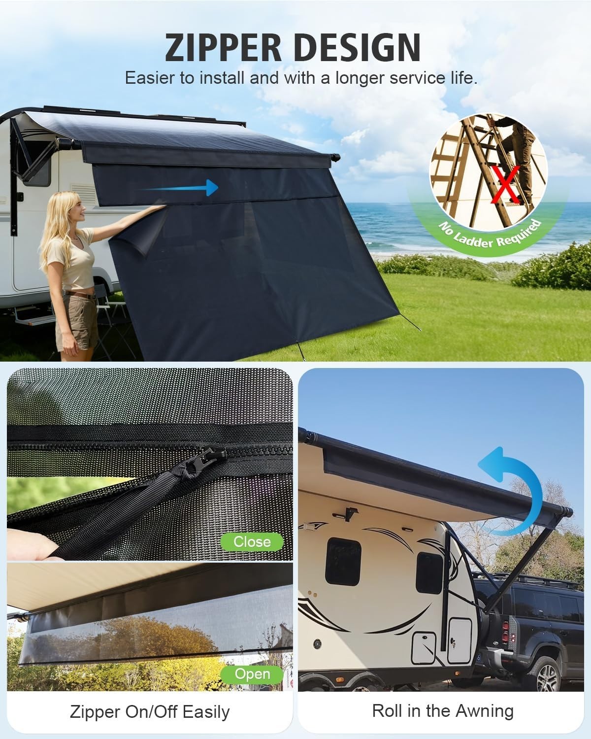 8’X9’3” RV Awning Shade Screen with Zipper – Ultimate UV & Privacy Protection