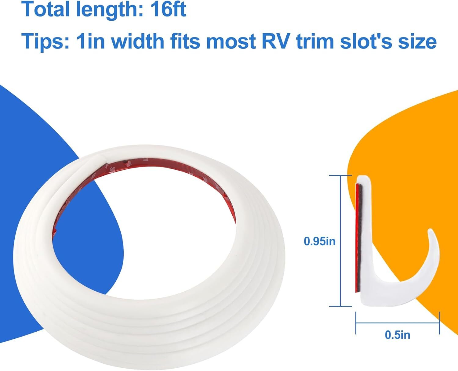 16FT J Shape For RV Boat Rain Gutter Trim Flexible PVC with Adhesive Tape