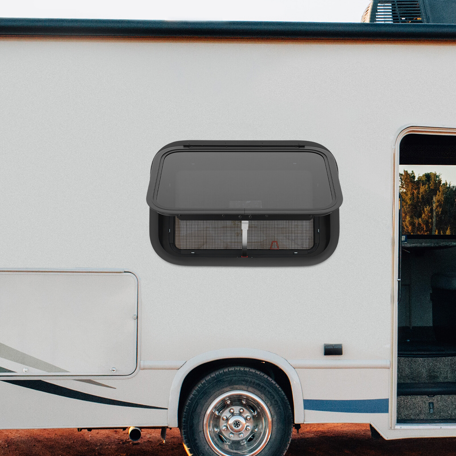 22″ x 15″ RV Exit Window Camper Push Out Emergency Window w/ Trim & Screen Black