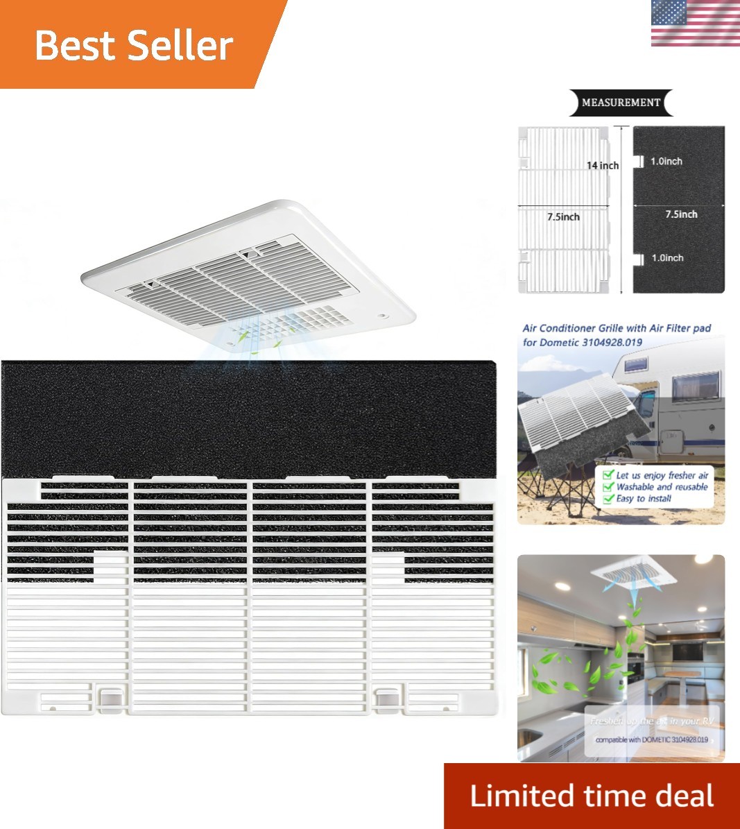 Durable RV A/C Grille & Washable Mesh Filter, Easy Installation & Remote Control